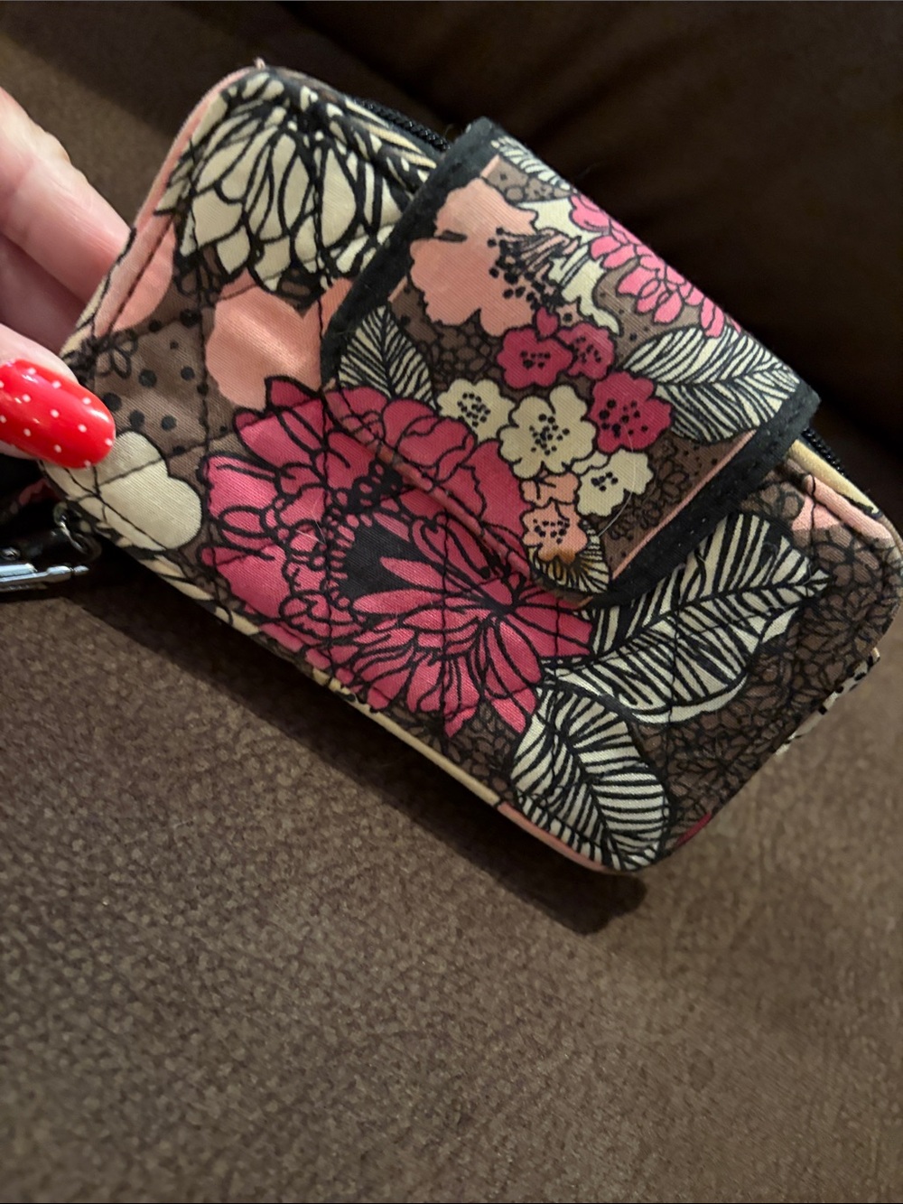 Vera Bradley Floral Quilted Wristlet - Pink, Cream, Black
